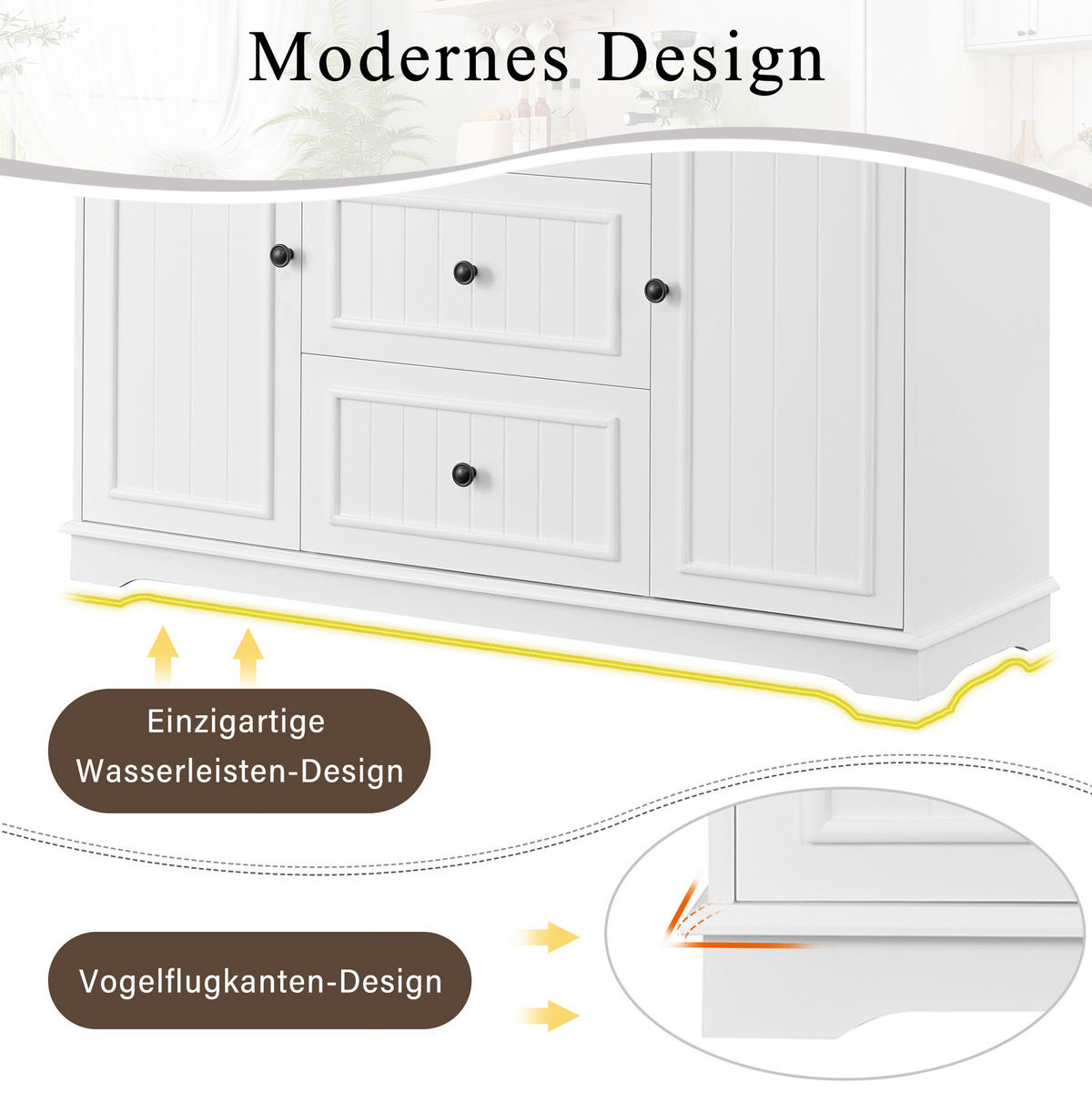 SIDEBOARD mit 3 Schubladen 126 x 40 x 86 cm MDF White 2-türig - Weiß, Holzwerkstoff (126/86/40cm) - Meubliv