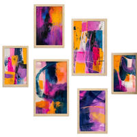 POSTER Set Mit 6 Forme Astratte Di Colore Blu Fucsia Puro A3 & A4 Rahmen Aus Hellem Holz - Beige, Papier (29/3/42cm) - Nacnic