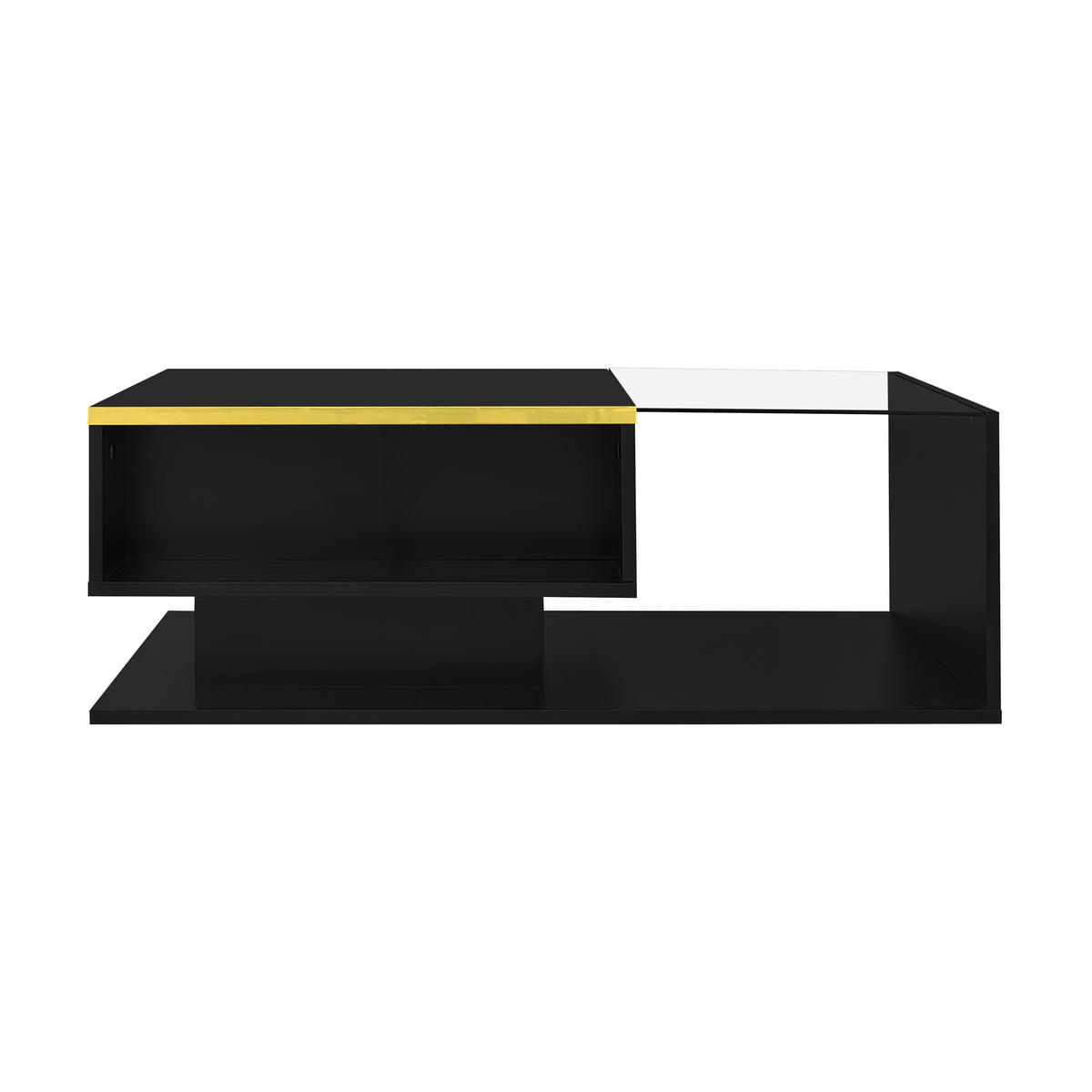 COUCHTISCH 90 cm Hochglanz Schwarz mit Glasplatte und LED-Beleuchtung - Schwarz, Holzwerkstoff (90/50/32.5cm) - Korfee