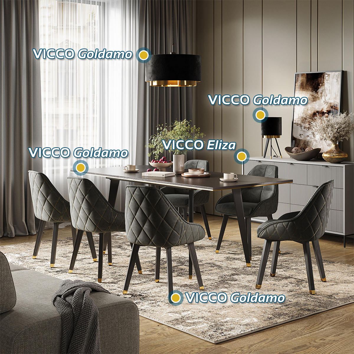 TISCHLAMPE Goldamo Schwarz 23 x 46 cm - Goldfarben/Schwarz, Metall (23/23/46cm) - Vicco