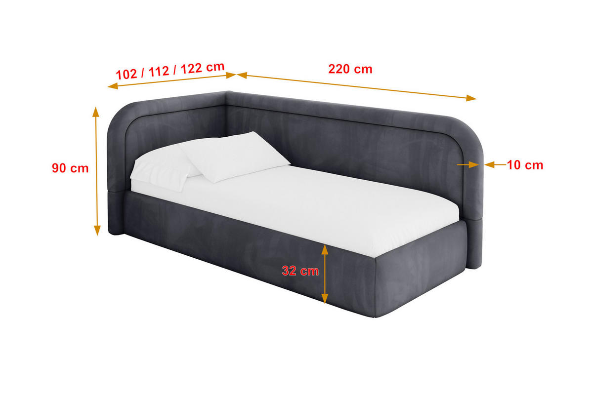 EINZELLBETT Jugendbett mit Bettkasten, Rechts - JOVY 100x200 Dunkelgrau - Titanfarben, Holzwerkstoff/Textil (100/200cm) - ALTDECOR