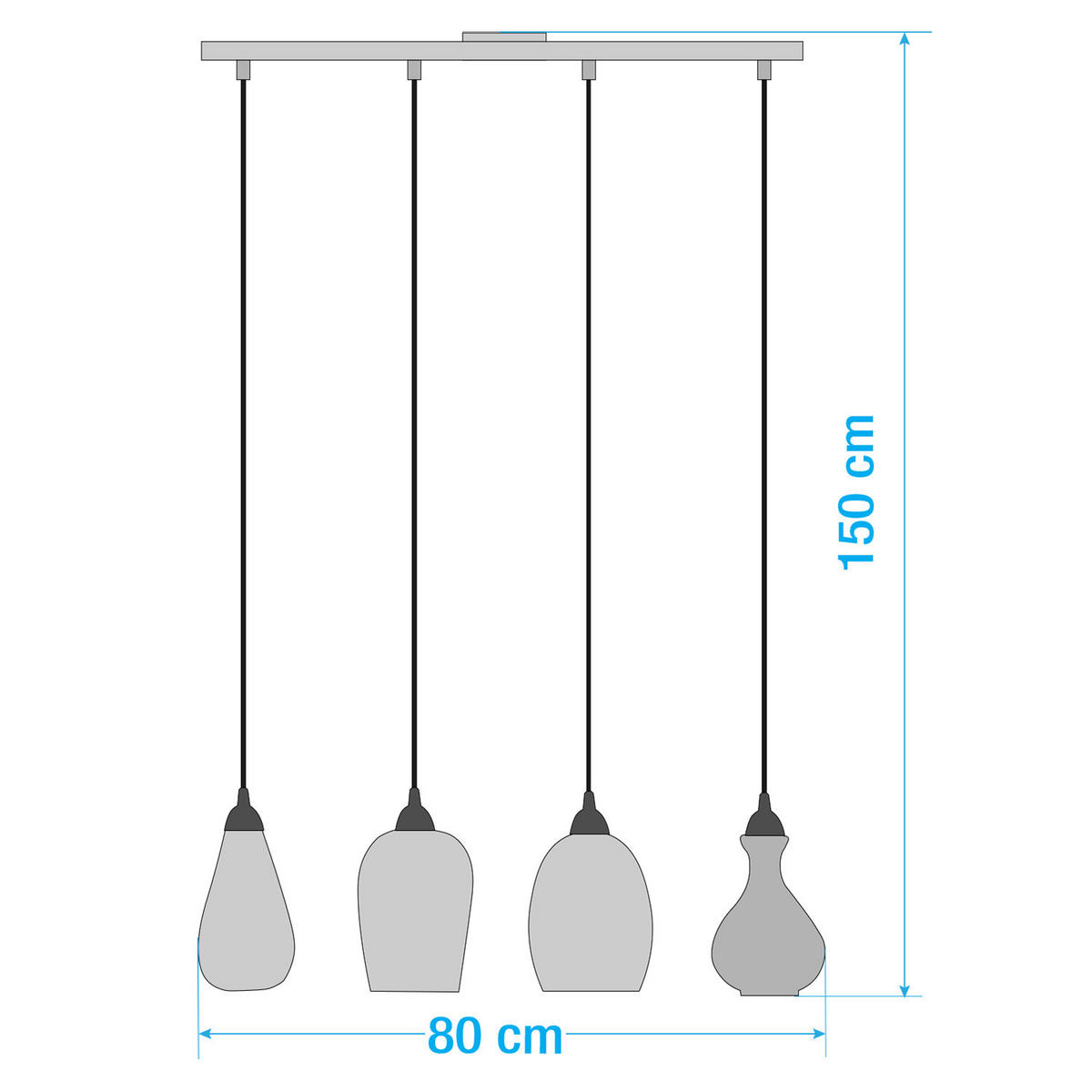 PENDELLEUCHTE Glas / Eisen, 4-flammig - Multicolor, Glas (15/80/150cm) - home24