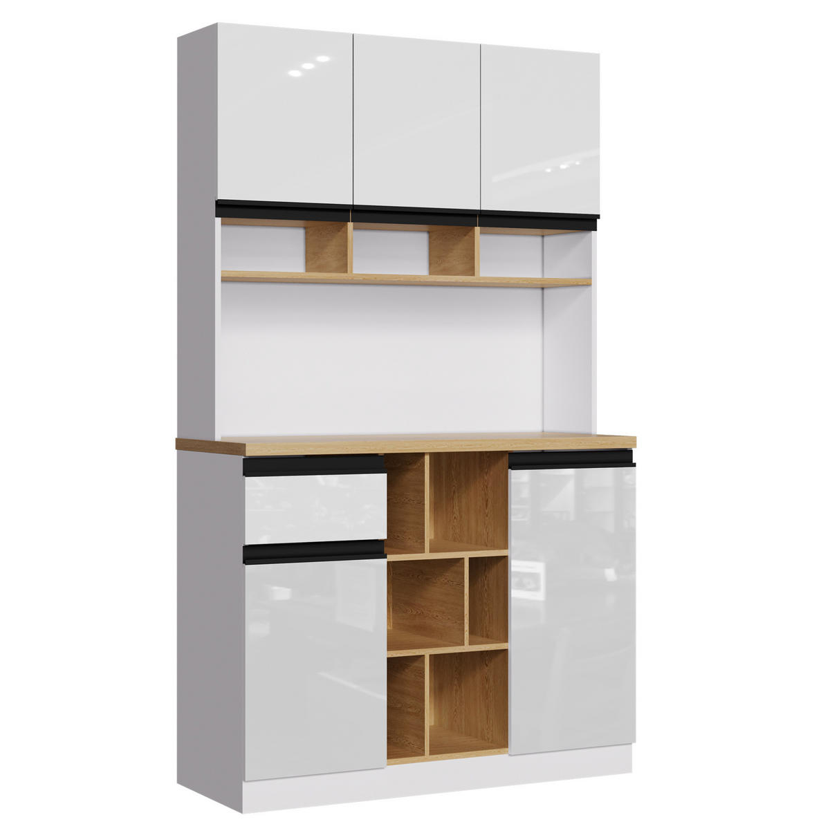 BUFFET 105/45/185 cm in Weiß Hochglanz mit Schublade und verstellbaren Böden - Weiß, Holzwerkstoff (105/185/45cm) - Flora Grace