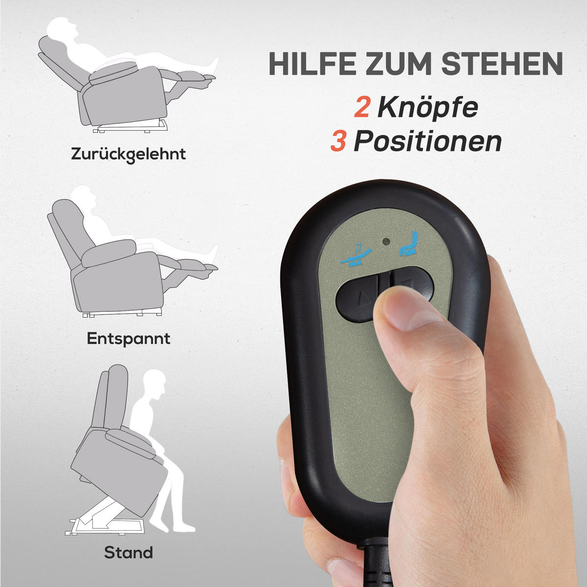 RELAXSESSEL Elektrisch Fernsehsessel mit Aufstehhilfe, 5 Massagemodi, Grau - Grau, Kunststoff (83/102/89cm) - HOMCOM
