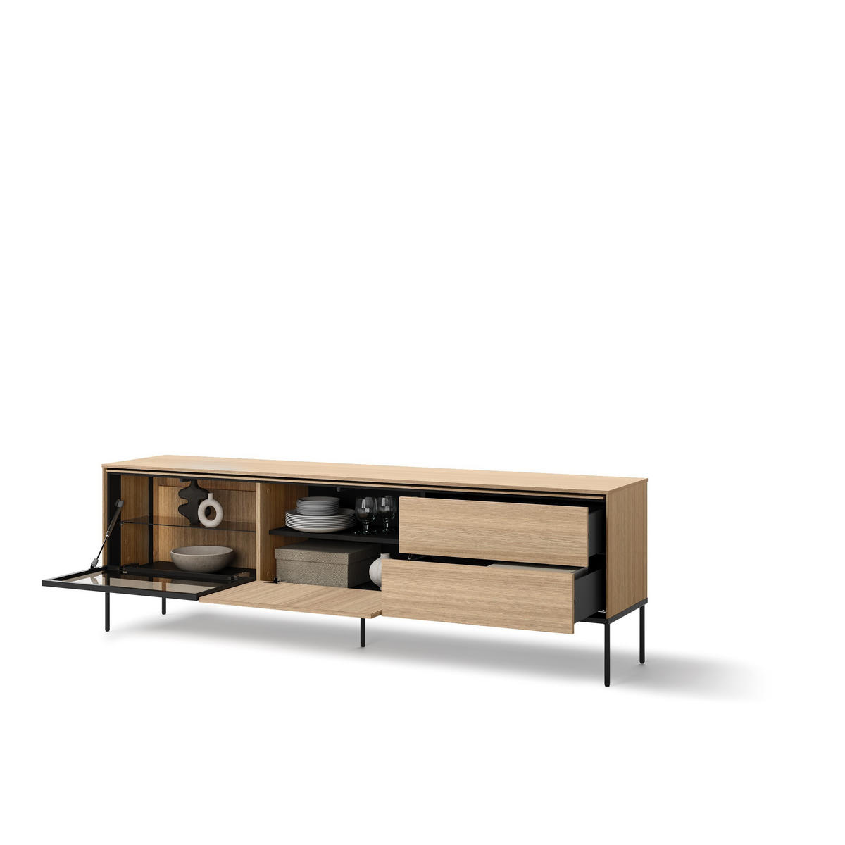 TV Element VISSO VI-08 197cm mit LED Beleuchtung Eiche linear - Eichefarben, Holzwerkstoff (197/62/41cm) - Lookway