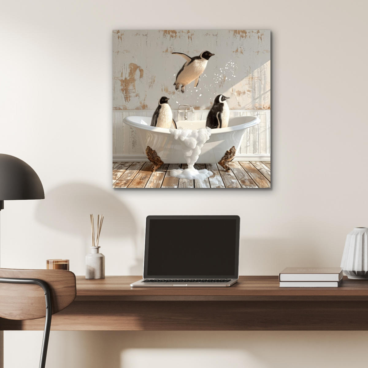 KOVOVÝ OBRAZ Vintage - Tučniak - Vaňa - Pena 50x50 cm - čierna, kov (50/50cm) - MuchoWow