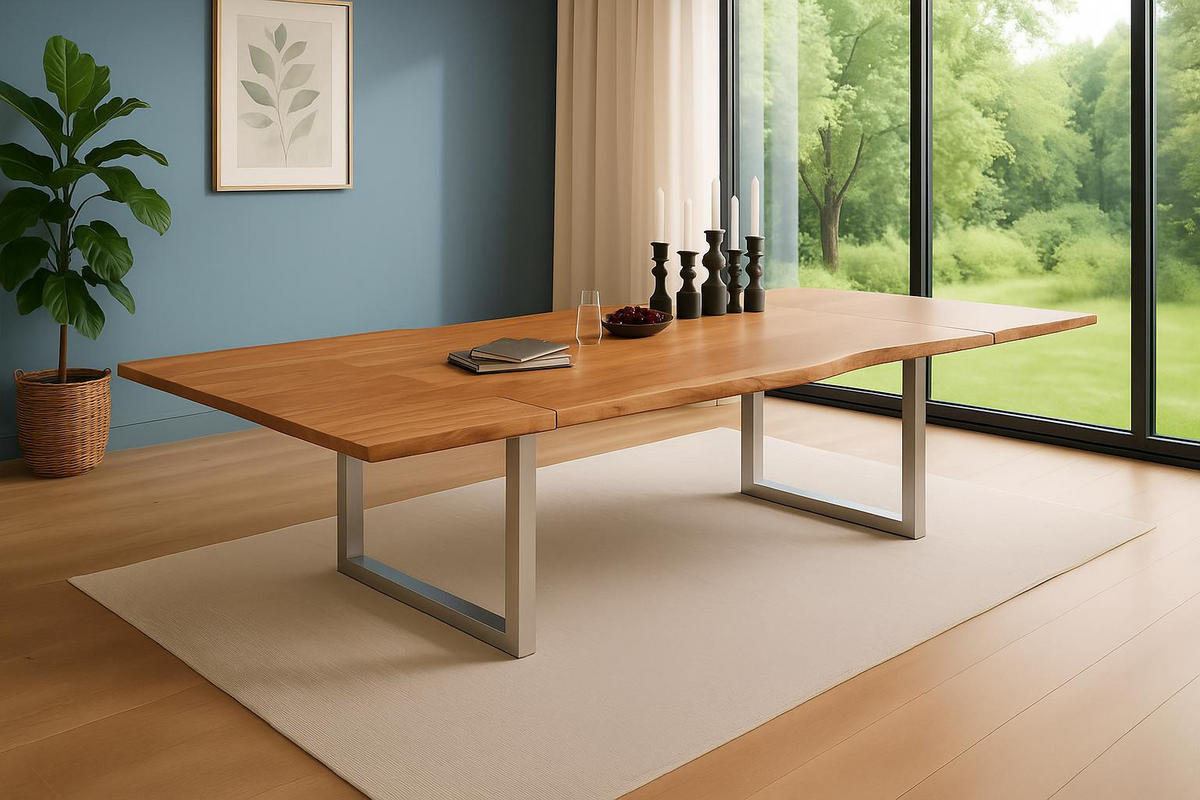 ESSTISCH ADINA - Beige/Silberfarben, Holz/Metall (90/160/76cm) - SAM