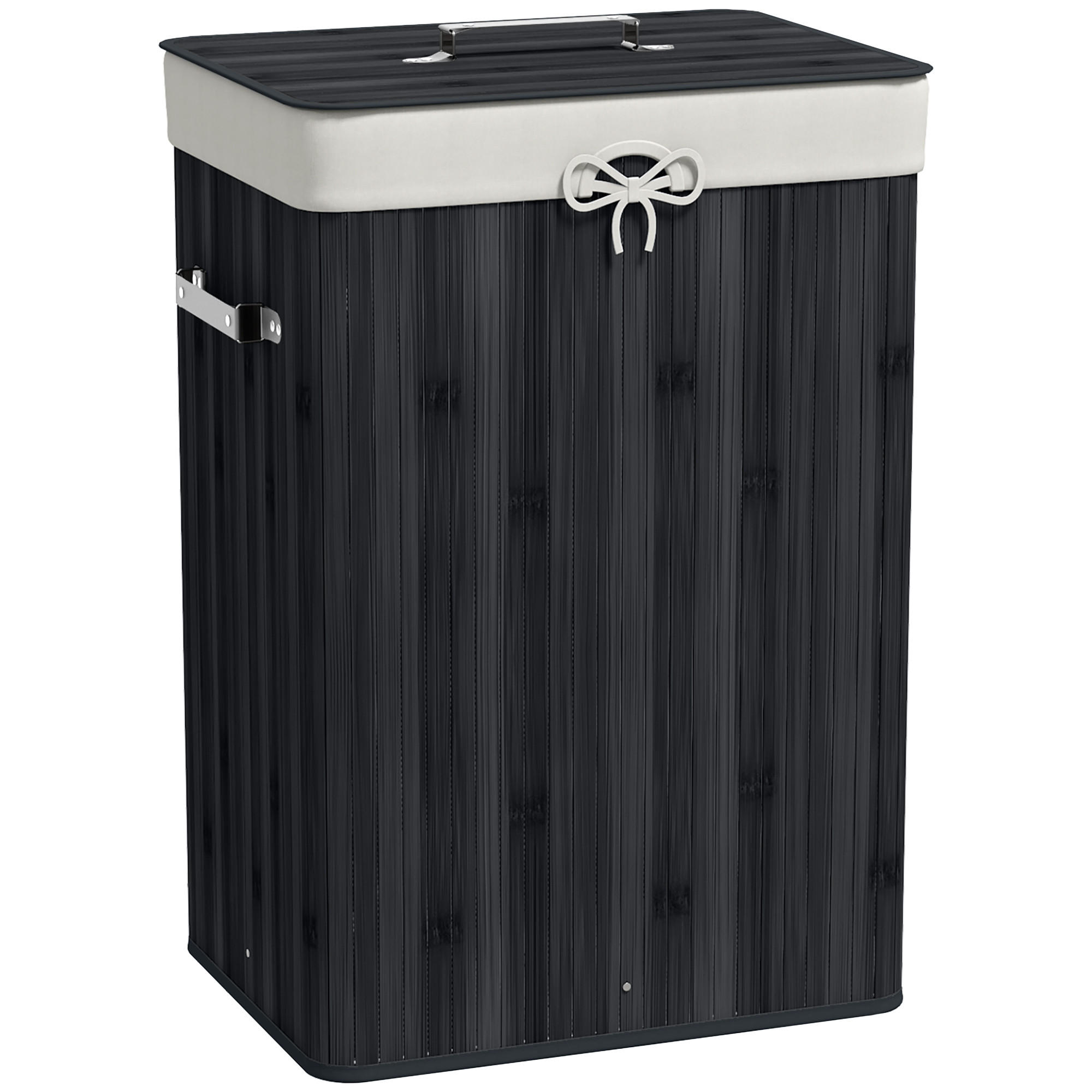 WÄSCHEKORB DE-09421 72 L mit Deckel & Griff Schwarz - Schwarz, Naturmaterialien (40/60/30cm) - ComfortXL