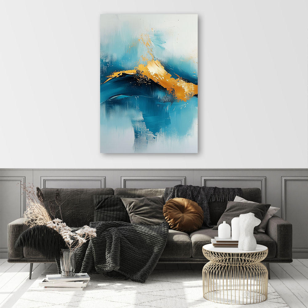 LEINWANDBILD Türkis- und Goldabstraktion 80x120cm - Blau, Textil (80/120cm) - Feeby