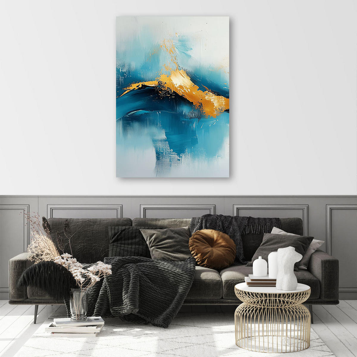 LEINWANDBILD Türkis- und Goldabstraktion - Blau, Textil (40/60cm) - Feeby