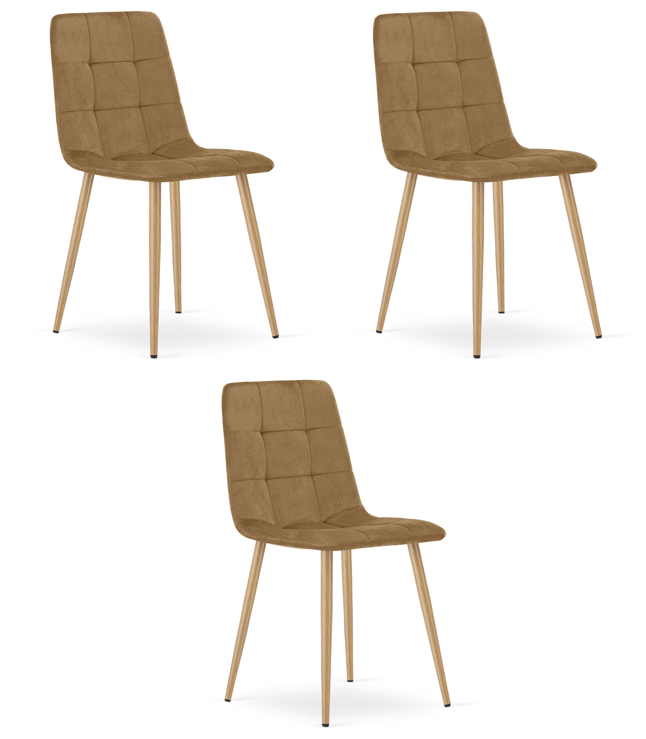 ESSZIMMERSTUHL 3-er Set PYRA brauner Sitz, Beine in Holzfarbe - Eichefarben/Braun, Textil (45/87/50.5cm) - Valora