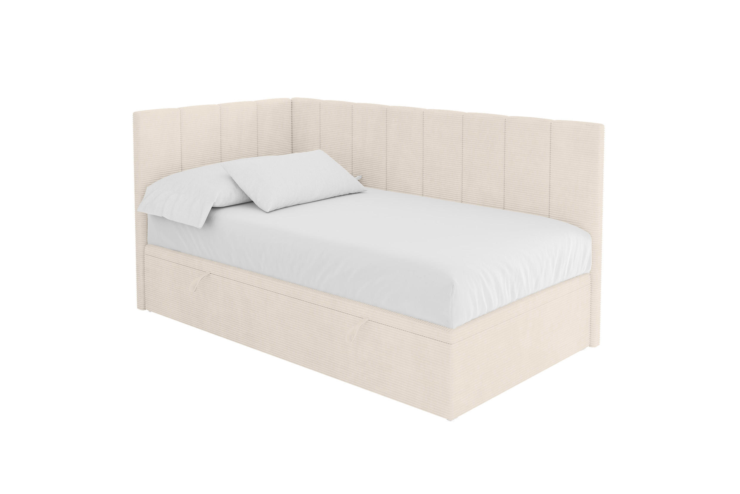 EINZELBETT Jugendbett mit Bettkasten Rechts, ohne Matratze - LOVY 100x200 Beige - Sandfarben, Holzwerkstoff/Textil (100/200cm) - ALTDECOR