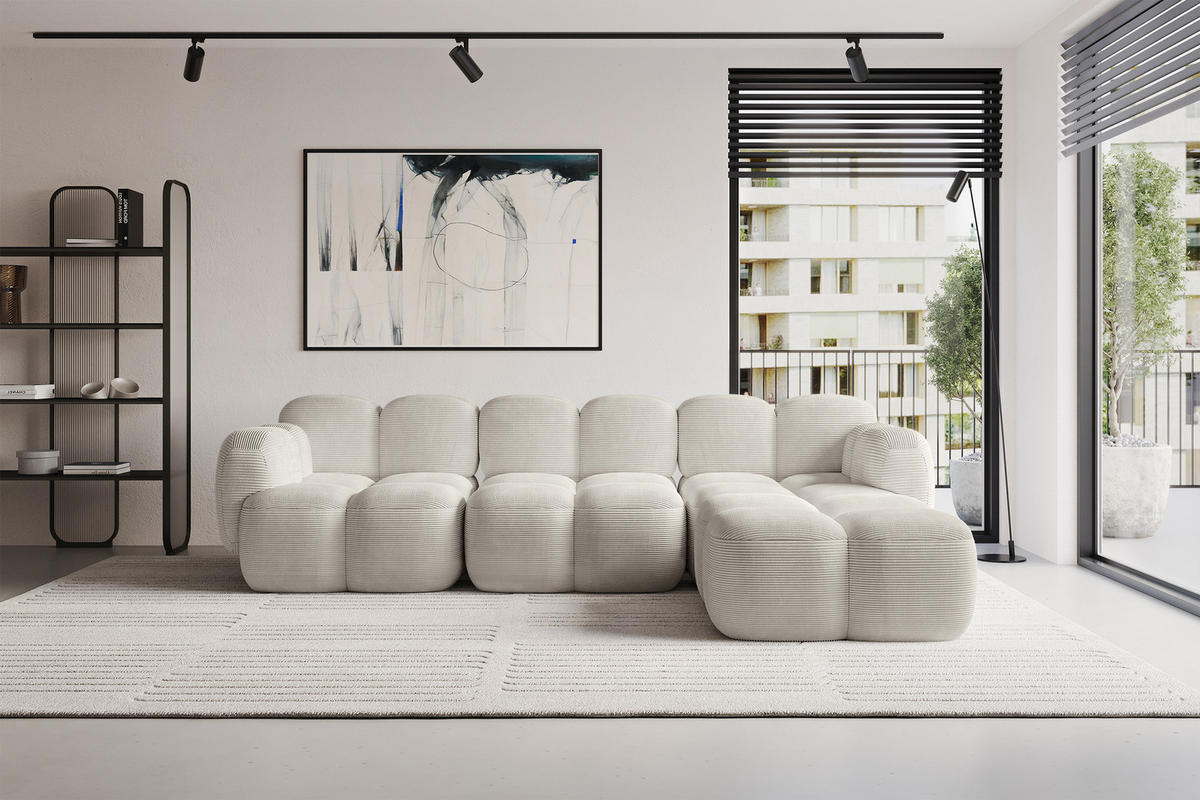 ECKSOFA modulares Sofa Rechts Miko-L2 302x205x75 Creme Cord - Schwarz/Mokka, Holzwerkstoff/Kunststoff (302/205cm) - ALTDECOR