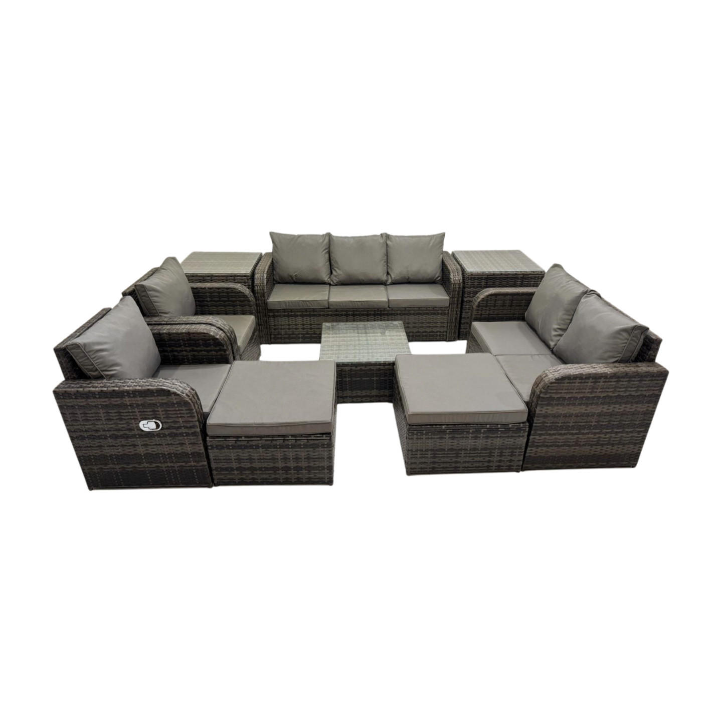 GARTENSOFA SET mit Couchtisch Polyrattan Dunkelgrau 9-teilige - Dunkelgrau/Grau, Glas/Kunststoff - Fimous