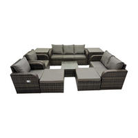GARTENSOFA SET mit Couchtisch Polyrattan Dunkelgrau 9-teilige - Dunkelgrau/Grau, Glas/Kunststoff - Fimous