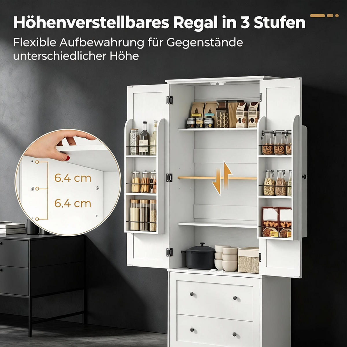 HIGHBOARD DE-38827 80/39,5/184,5 cm 2 Türen und 2 Schubladen Weiß - Weiß, Holzwerkstoff (80/184.5/39.5cm) - ComfortXL