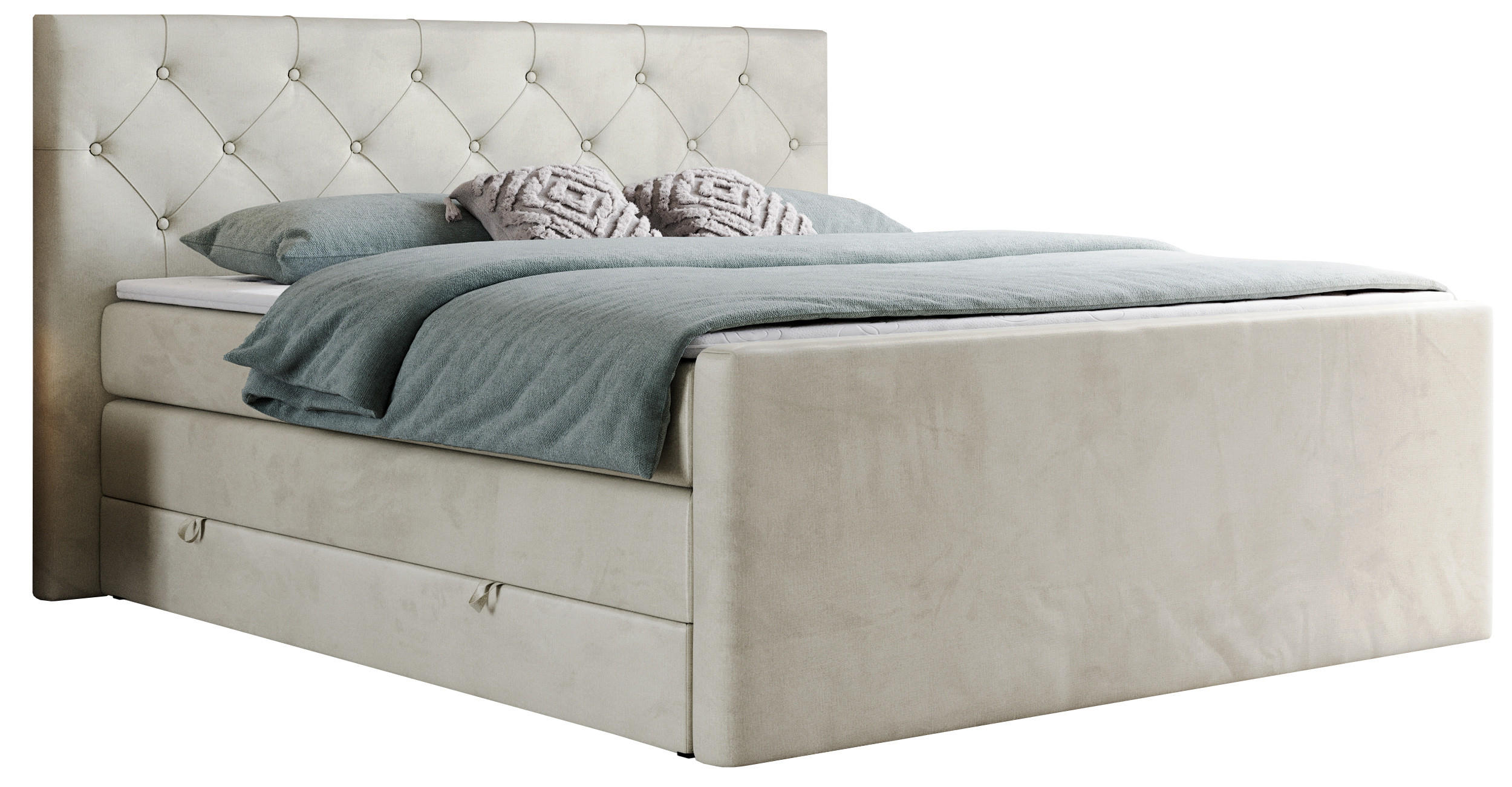 BOXSPRINGBETT KING VELEN 200/200 Beige Velvet - H3 - Beige, Holz/Textil (200/200cm) - MKS