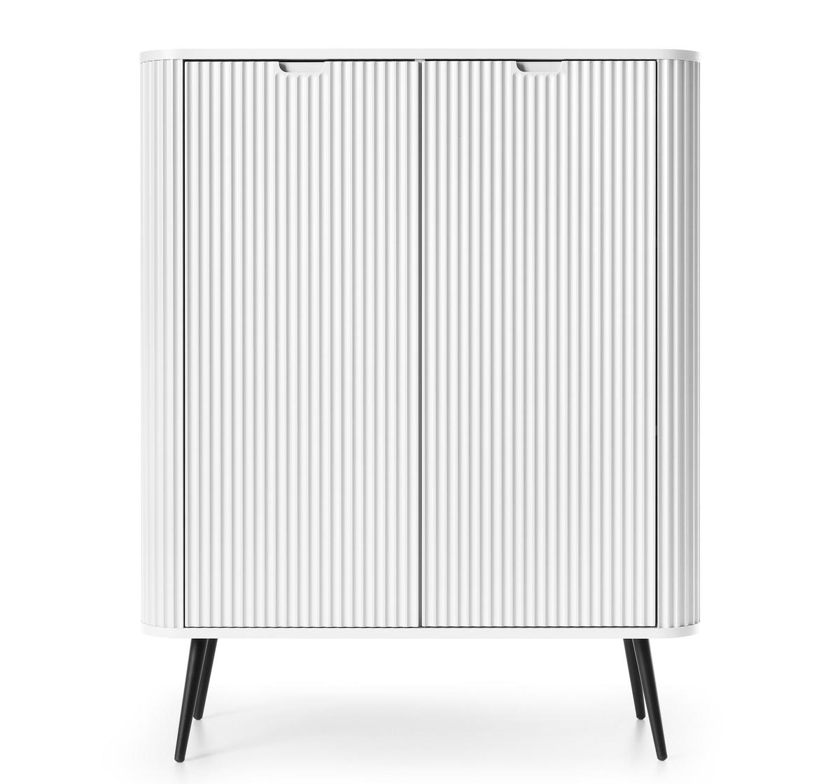 HIGHBOARD Salvia 2T Weiß, Schwarz 103/129/39 cm – mit geriffelten Fronten und hohen Beinen - Schwarz/Weiß, Holzwerkstoff/Metall (103/129/39cm) - AX Living