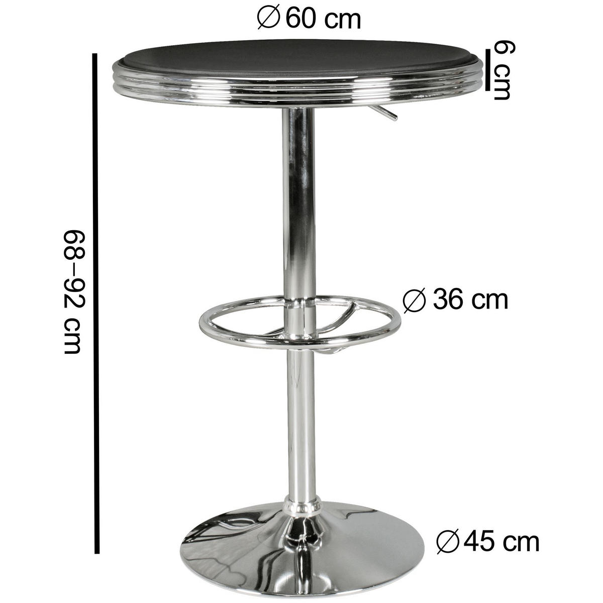 BARTISCH – Retro-Stil, höhenverstellbar, Aluminiumoptik, Kunstleder - Silberfarben/Schwarz, Textil/Metall (60/68/60cm) - KADIMA DESIGN