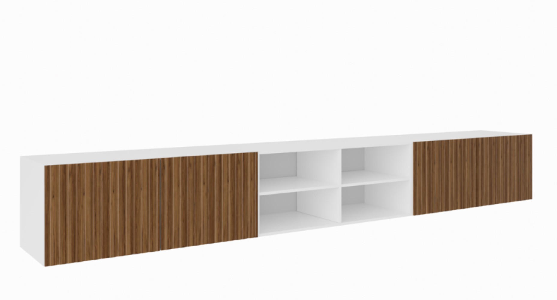 TV-SCHRANK Weiß Katania Eiche Rillenfront Offene Regale 300 cm - Eichefarben/Braun, Holzwerkstoff (300/41/40cm) - Sepro Meble