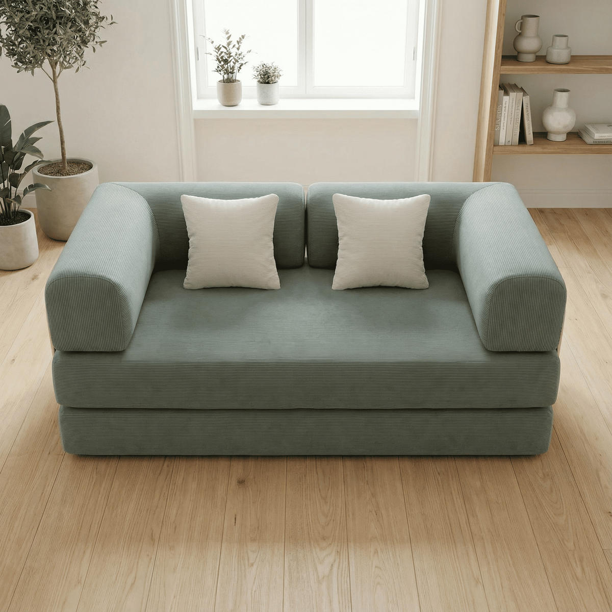 SCHLAFSOFA Kaia Salbei Weiß Samt - Salbeigrün, Textil (180/70/100cm) - COCO Living