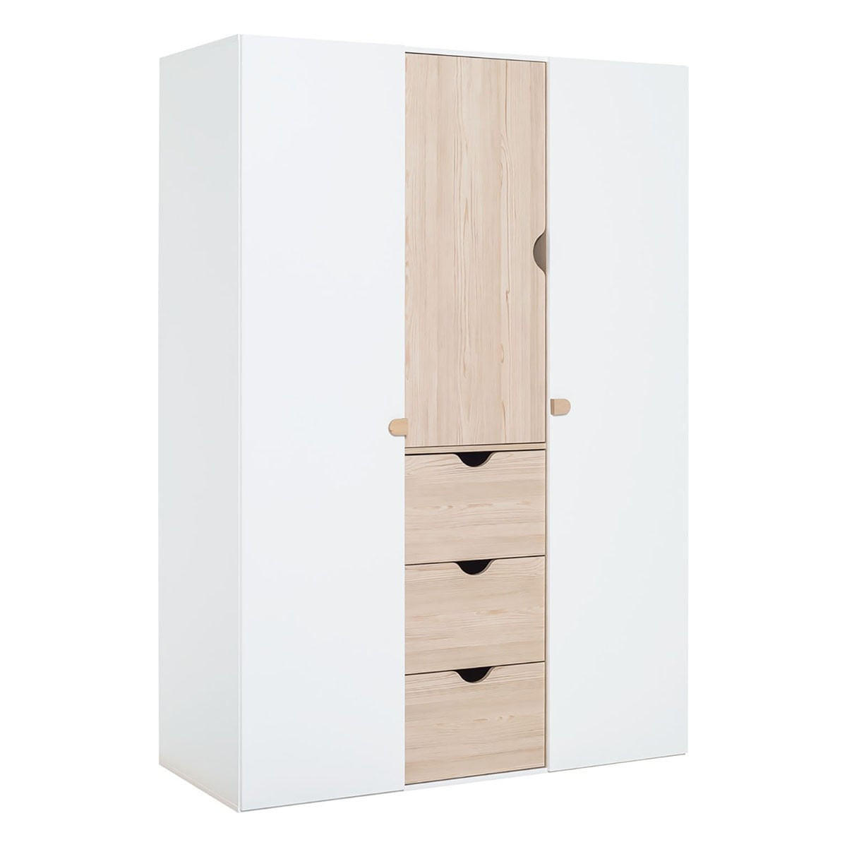 KLEIDERSCHRANK mit 3 Türen und 3 Schubladen - Stige - Weiß, Holzwerkstoff (64/206/141cm) - Calicosy