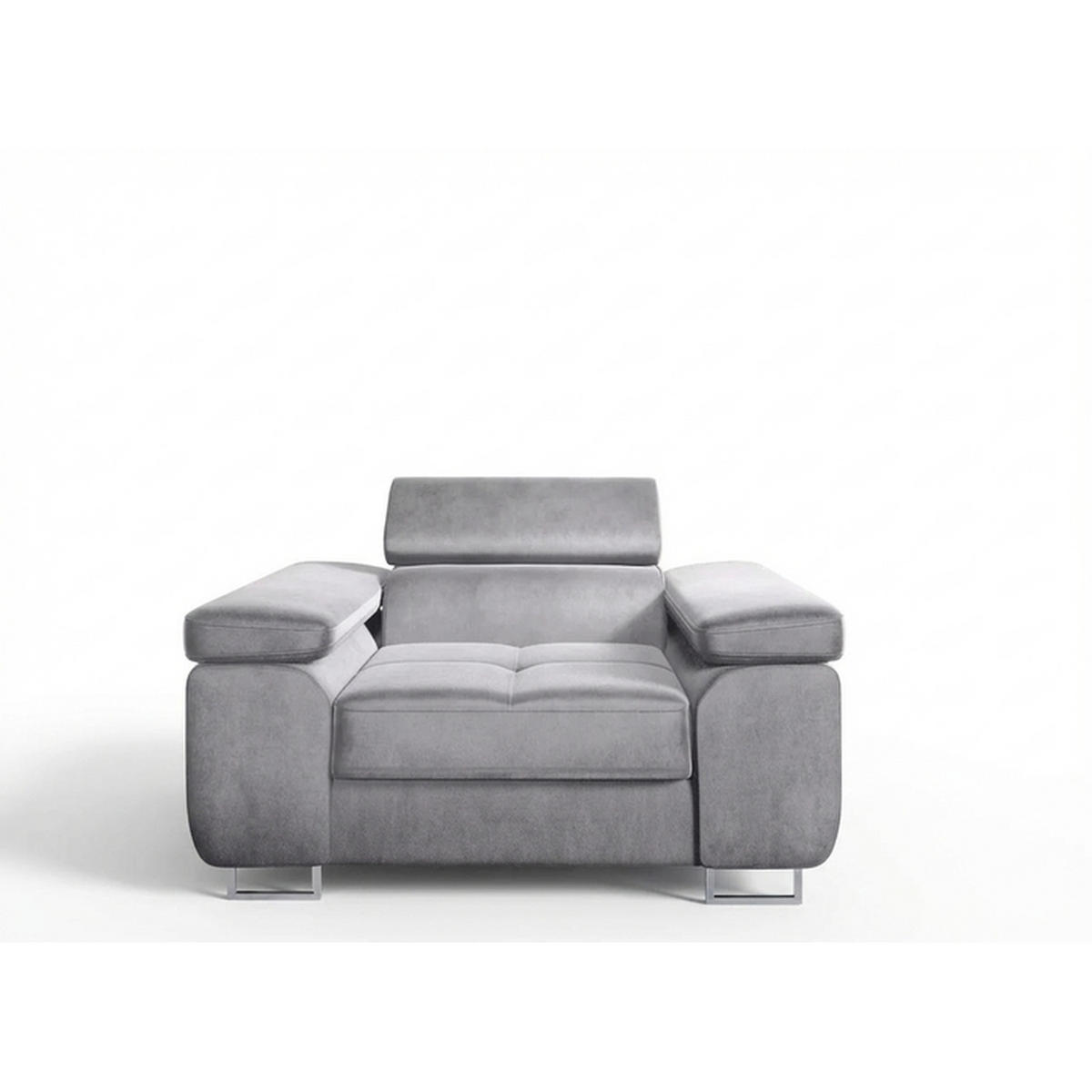 SESSEL WILD mit verstellbare Kopfstütze Velours Hellgrau - Chromfarben/Hellgrau, Holz/Textil (138/100/101cm) - Muffo