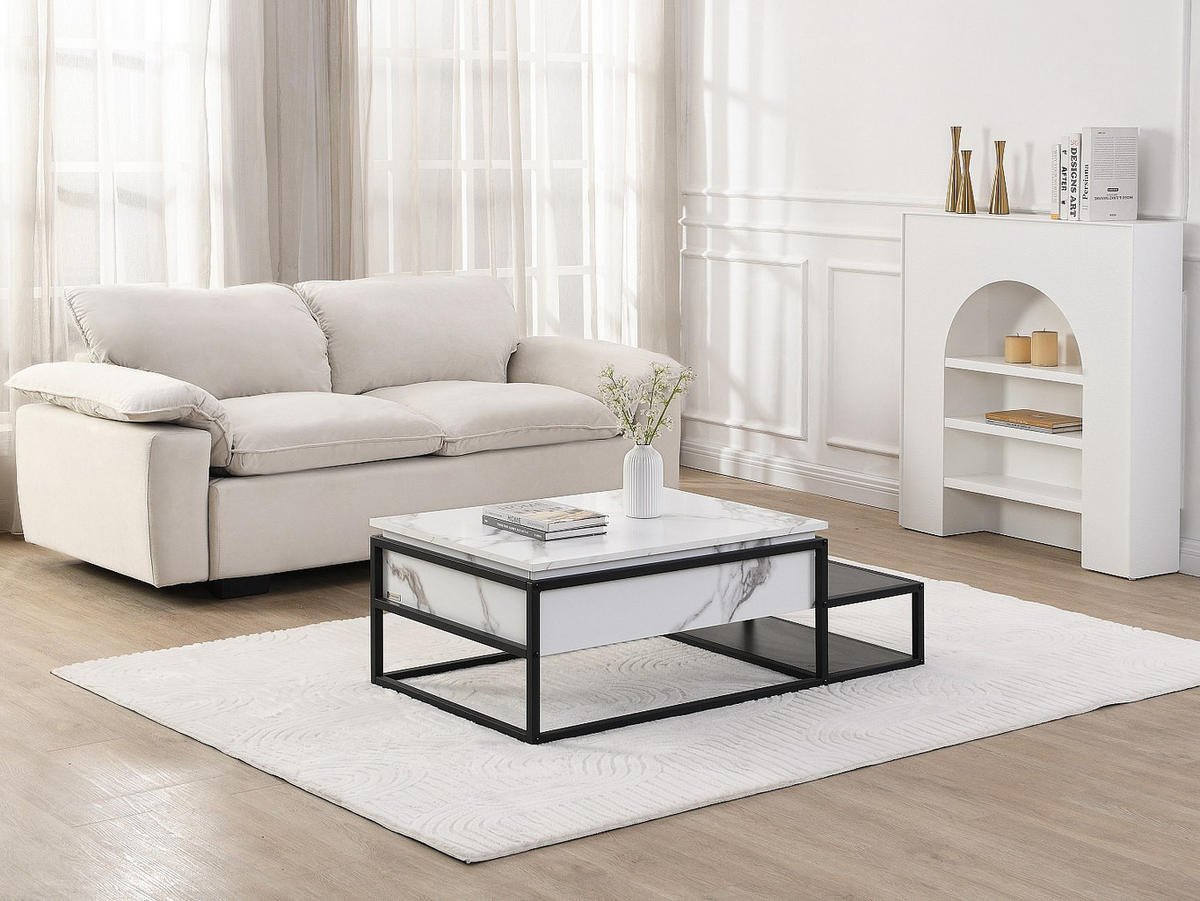 COUCHTISCH höhenverstellbar - MDF & Metall - Marmor-Optik Weiß & Schwarz - LUTESA - Hellgrau, Holz (110/60/38cm) - Vente-Unique