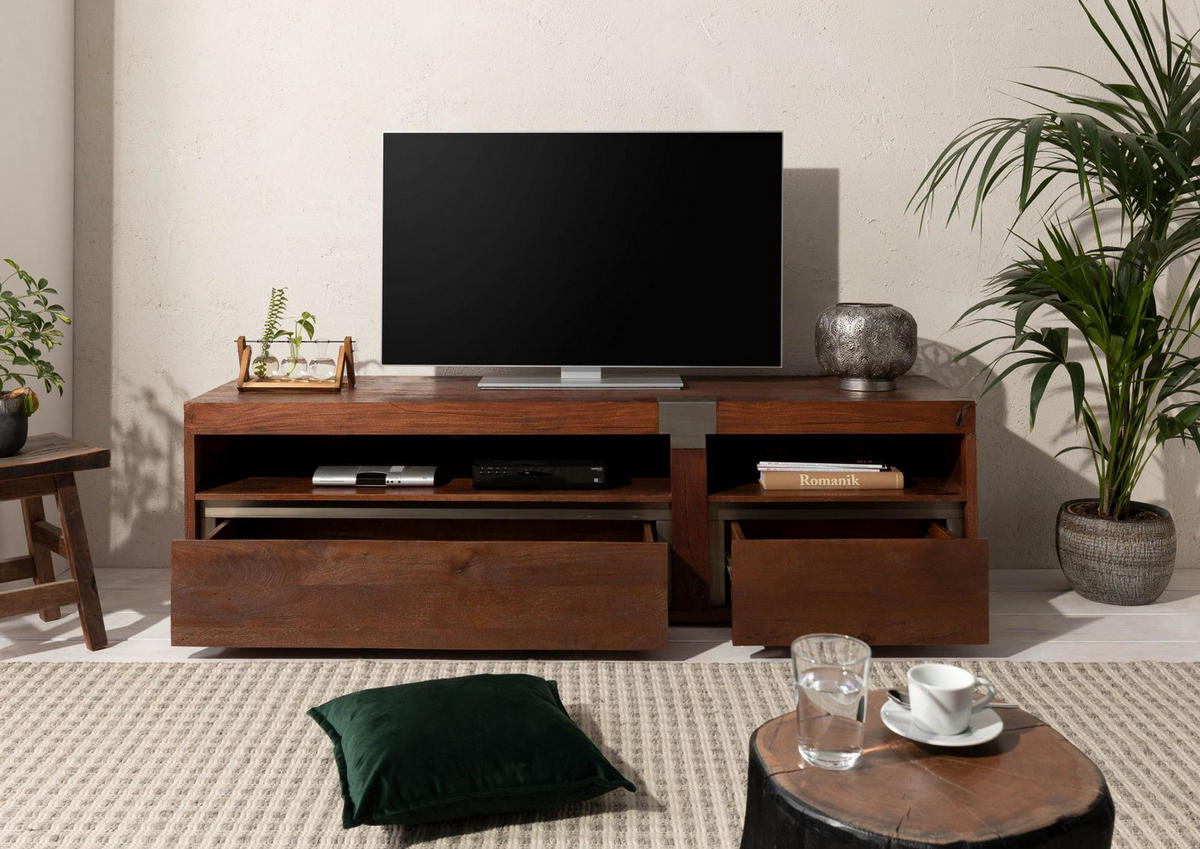 TV-BOARD Mango 180x48x55 braun lackiert Amsterdam #25 - Braun, Holz (180/55/48cm) - Massivmoebel24