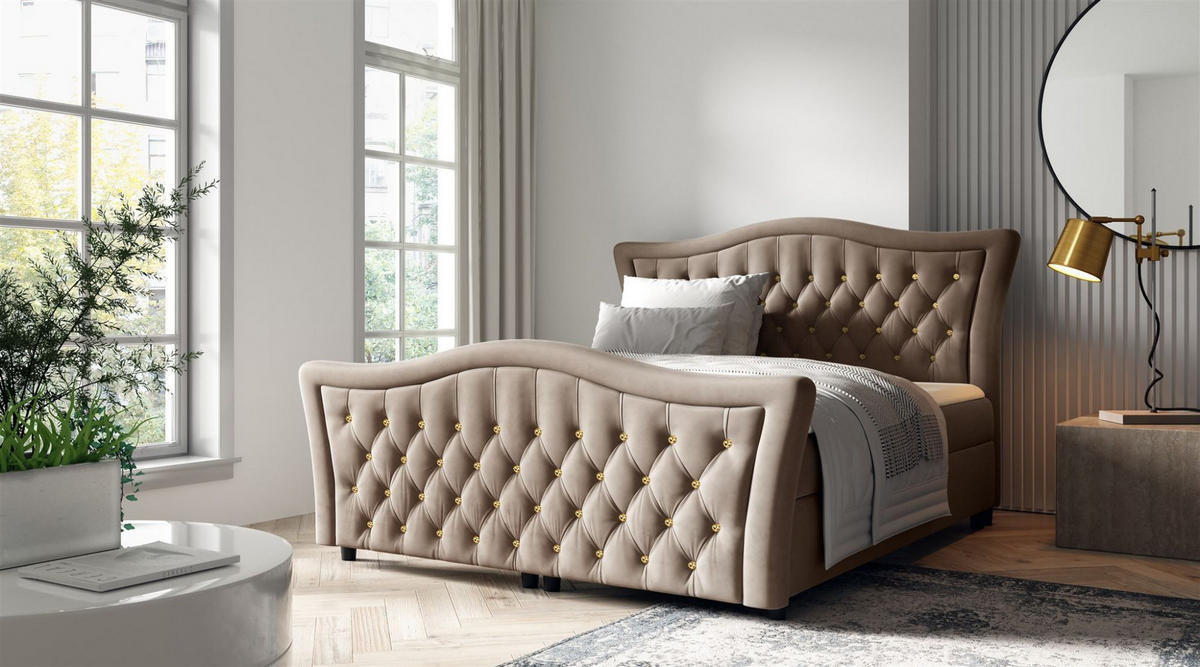 BOXBETT Turhan In Elisa Velvet - Braun, Holzwerkstoff/Textil (120/200cm) - Fun Möbel