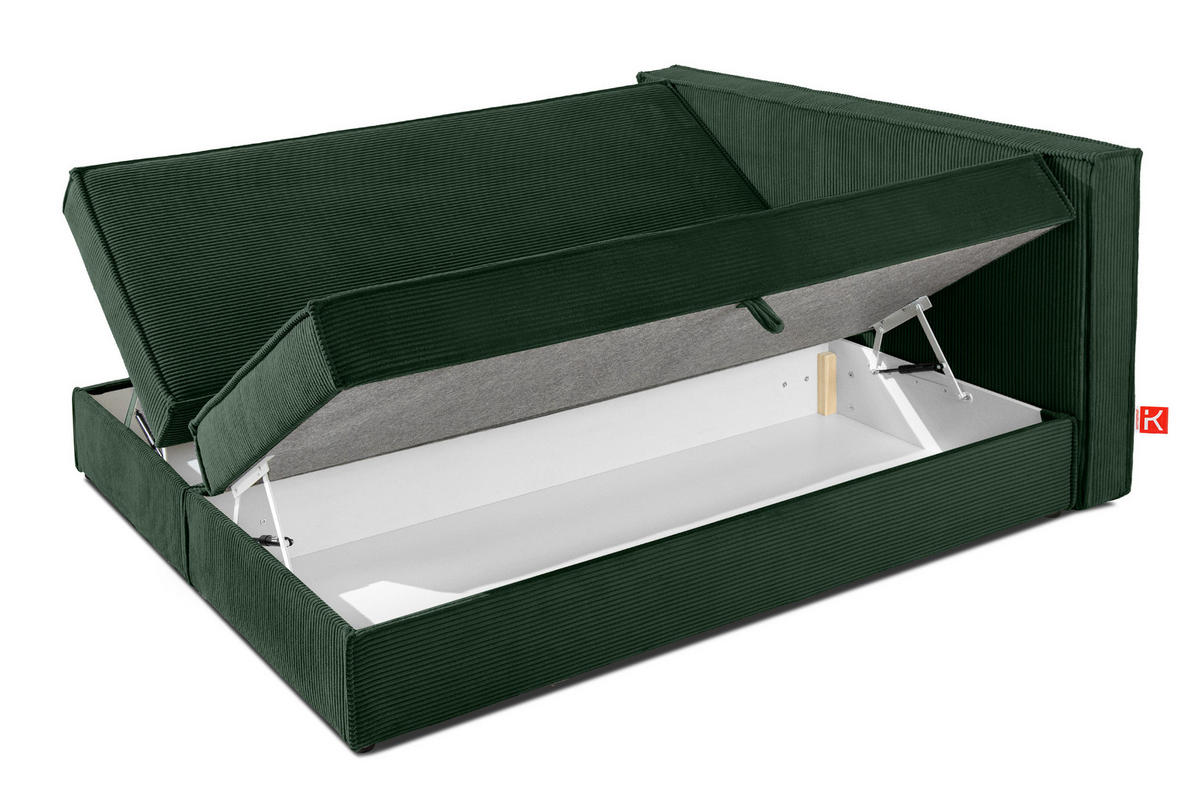 BOXSPRINGBETT ROTI mit Stauraum, dunkelgrün - Dunkelgrün/Schwarz, Holz/Holzwerkstoff (160/200cm) - KONSIMO®