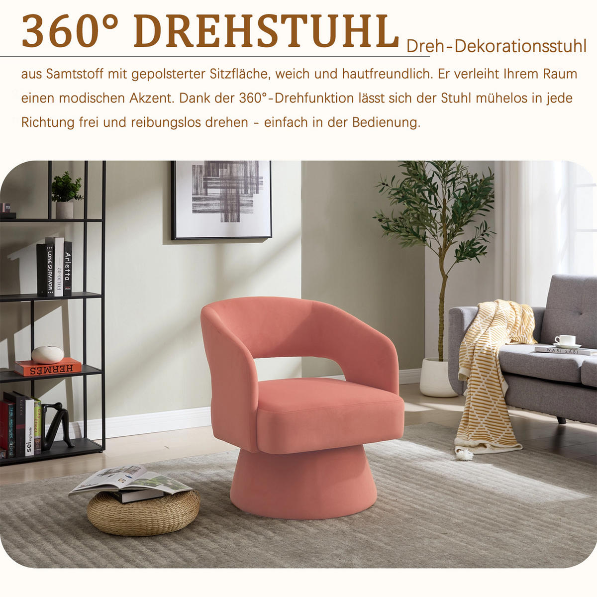 SESSEL Chenille Pink drehbar - Rosa, Holzwerkstoff/Textil (68/75/66cm) - WISHDOR