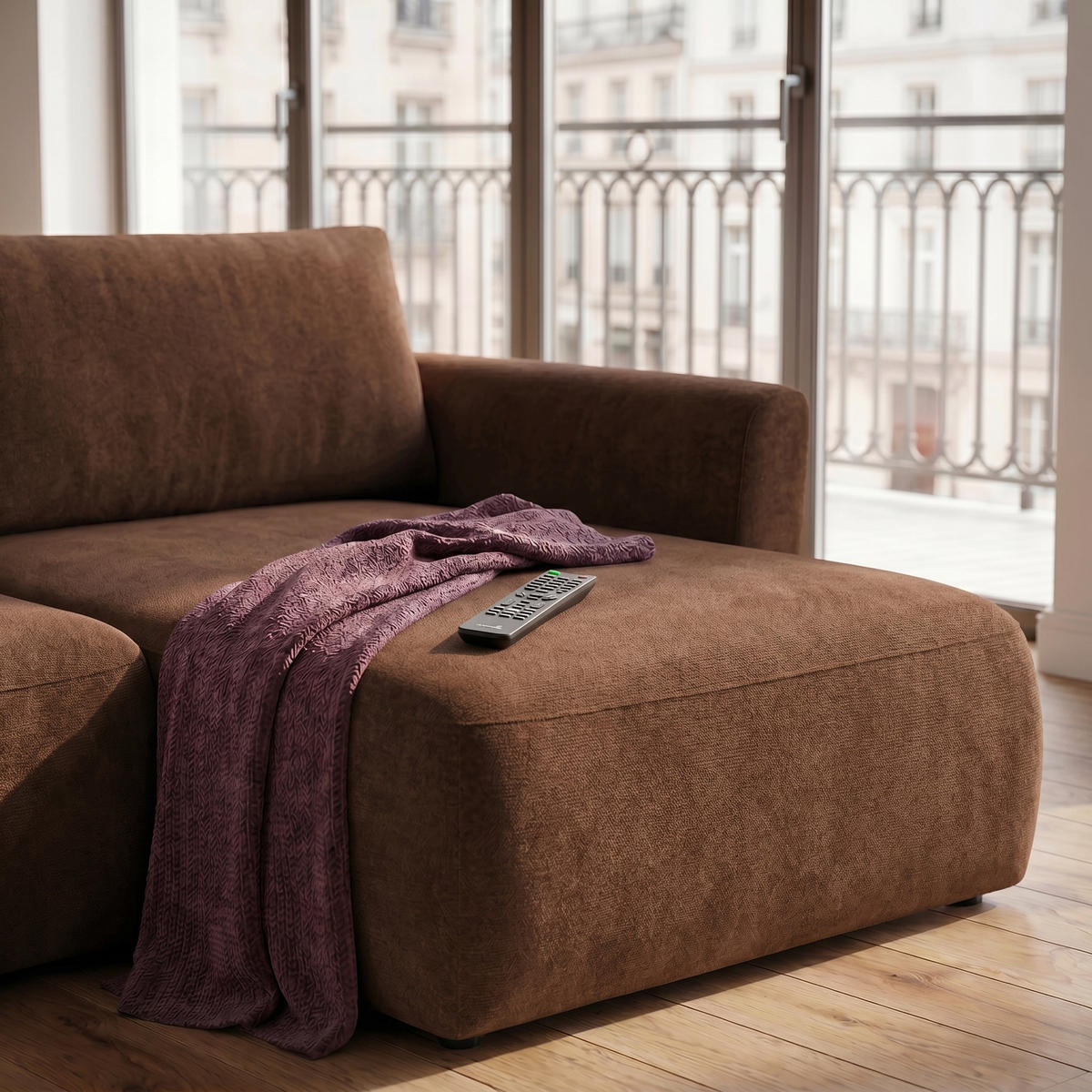 ECKSOFA BELLA L Rechts mit Schlaffunktion 140x205 Velours Rostbraun - Rostfarben/Schwarz, Holz/Kunststoff (165/230cm) - Muffo