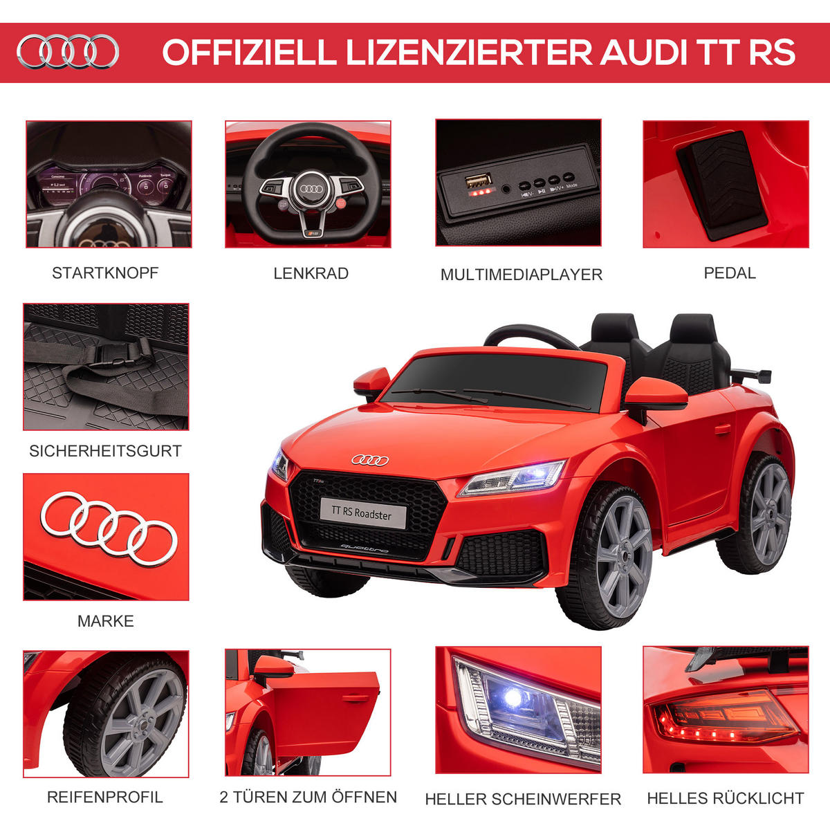 KINDER ELEKTROAUTO, Rot/Gelb, Kunststoff+ Eisen - Rot, Metall (102/60/44cm) - HOMCOM