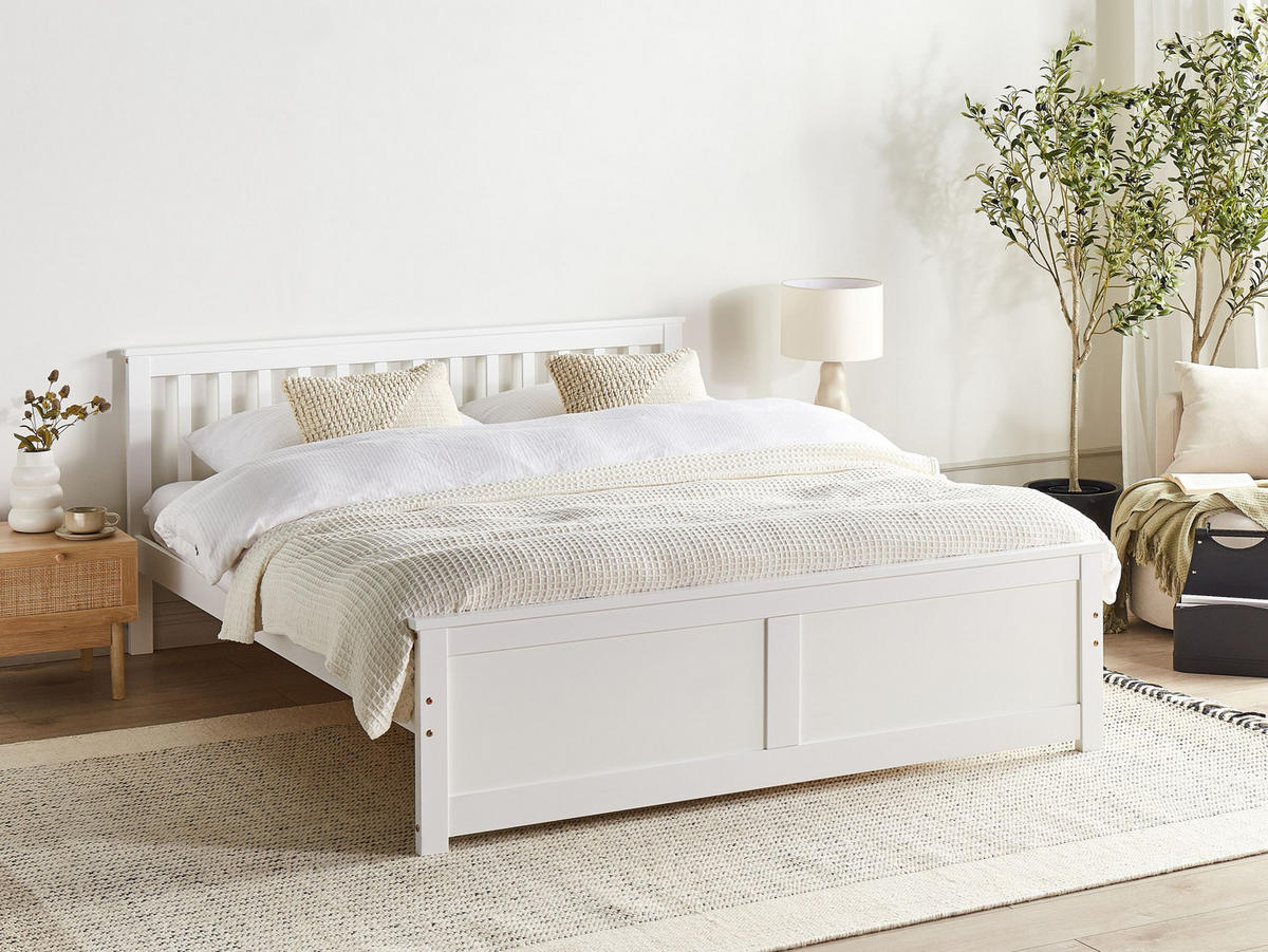 BETT mit Lattenrost 160x200 cm Weiß Olendon - Weiß, Holz (160/200cm) - Beliani