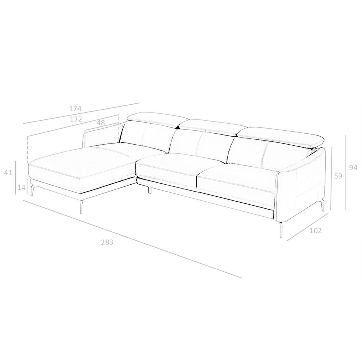 ECKSOFA Linkes Chaiselongue-Sofa aus schwarzem Leder 283/174/94 cm - Schwarz, Leder (283/174cm) - ANGEL CERDA