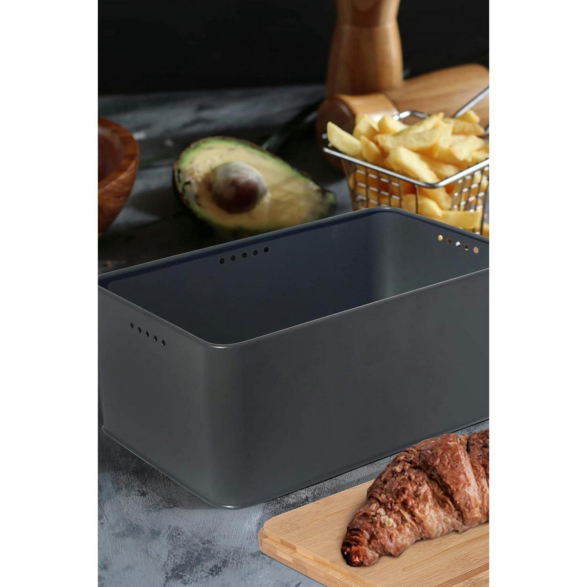 BROTKASTEN mit Schneidebrett 33 cm Grau - Multicolor, Naturmaterialien (21/15/33cm)
