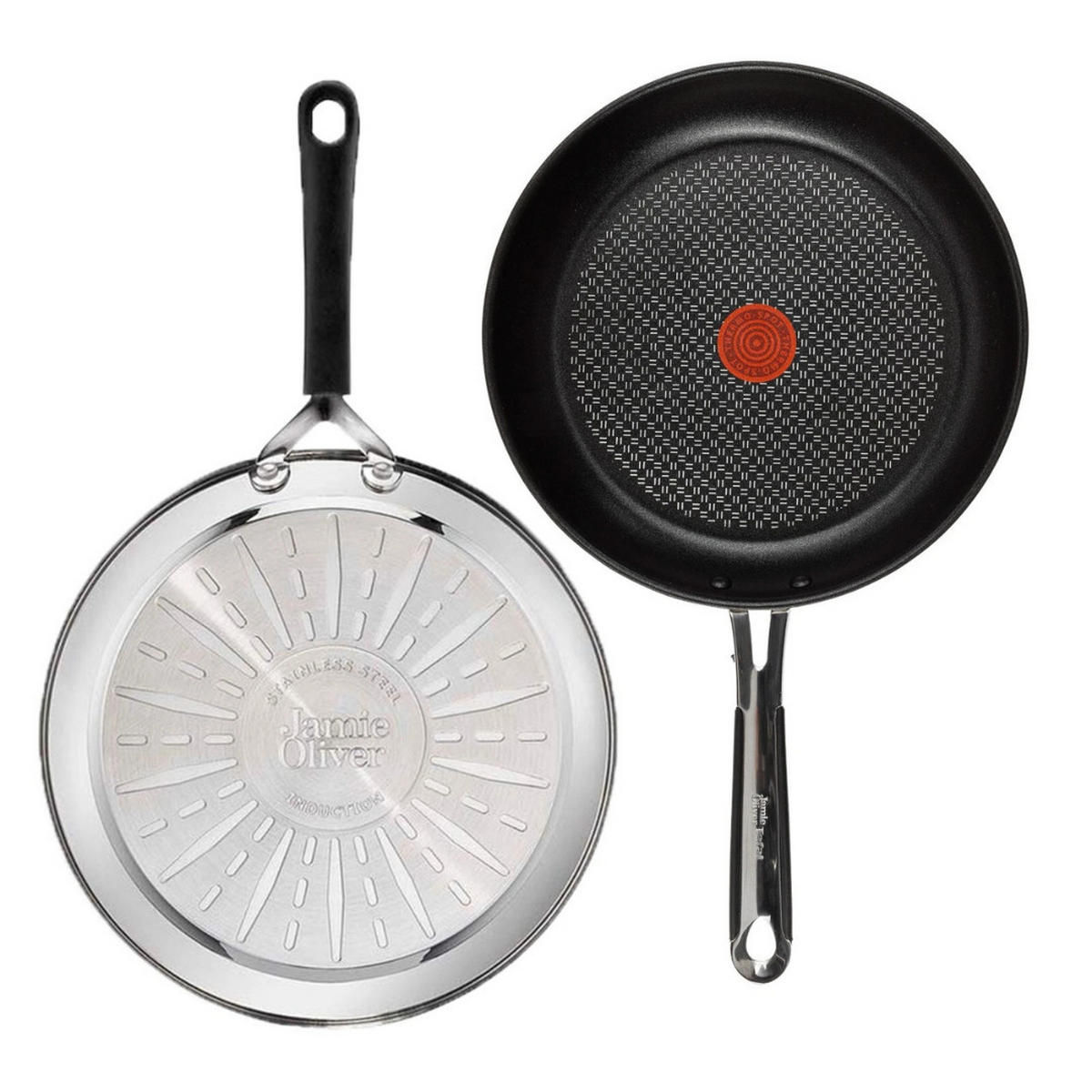 BRATPFANNE J90921 Jamie Oliver 24 cm 3-tlg Edelstahl Antihaft Induktion - Silberfarben/Schwarz, Metall (24cm) - Tefal