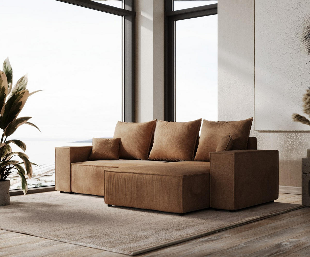 ECKSOFA SENSO mit Schlaffunktion Braun im Wind Stoff - Schwarz/Braun, Holz/Holzwerkstoff (255/148cm) - AltaBeds