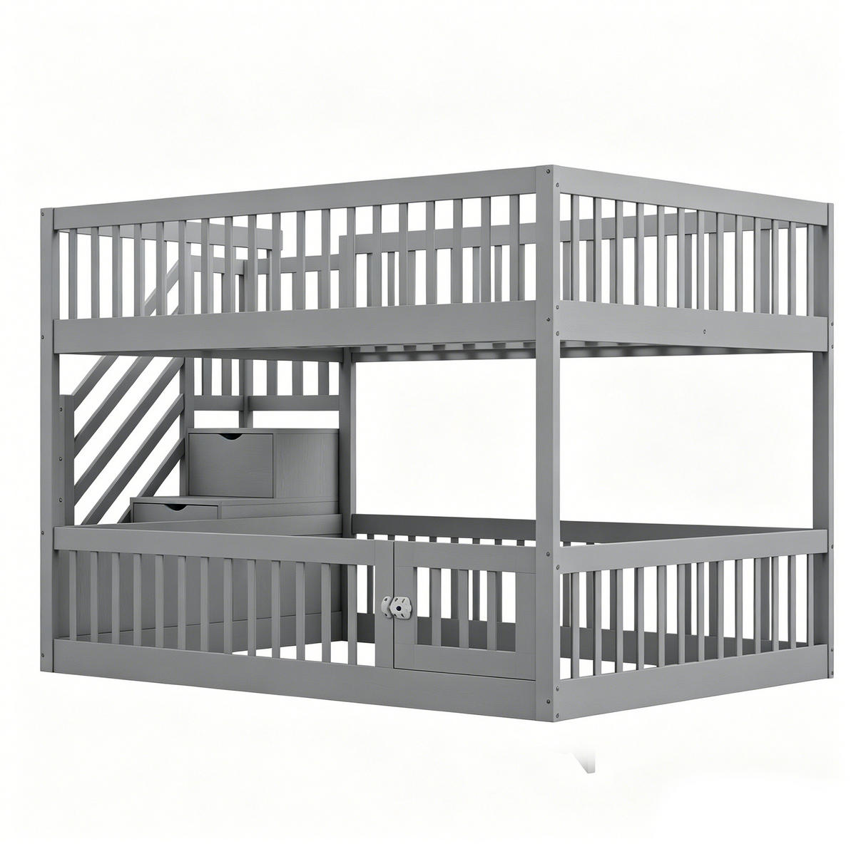 ETAGENBETT 140/200 cm mit Stauraumtreppe, Schubladen und Tür, Grau - Grau, Holzwerkstoff (140/200cm) - Redom