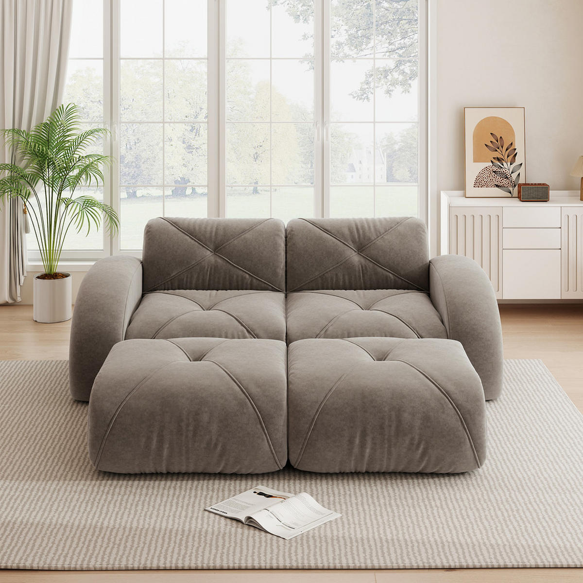 2-SITZER 204 x 171 x 76 cm Rutschfest - Taupe, Textil (171/76/204cm) - Raelunyi