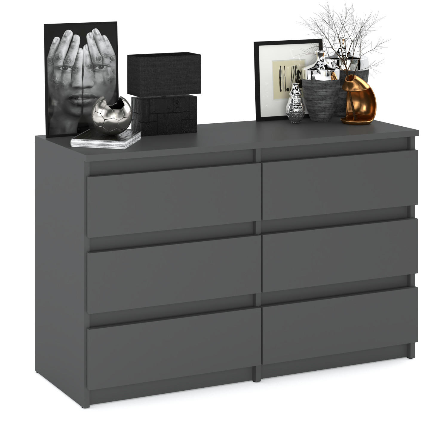 KOMMODE mit 6 Schubladen – Grau matt - Dunkelgrau, Holz (100/71.5/33.5cm) - Stiv Meble