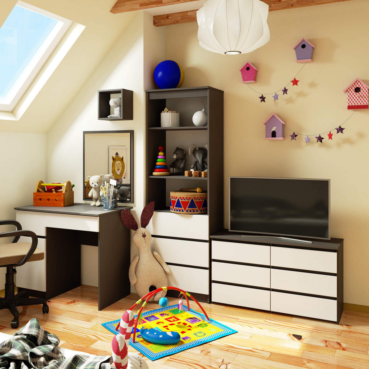 KOMMODE CL100 6 Schubladen, Grau-Weiß, 35x100x57 cm - Weiß/Grau, Holz (100/57/35cm) - Milordbikes