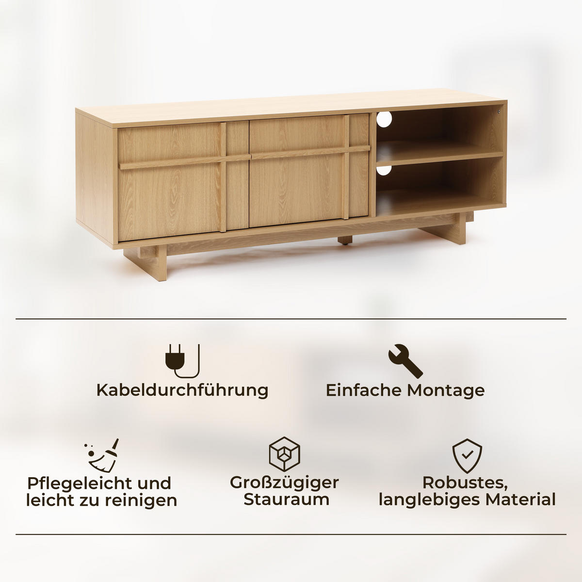 TV-SCHRANK im modernen skandinavischen Stil, TV-Lowboard mit 2 Türen & 2 Ablagen,Holzoptik | B140 x T40 x H50 cm - Braun, Holzwerkstoff (140/50/40cm) - Hometopia