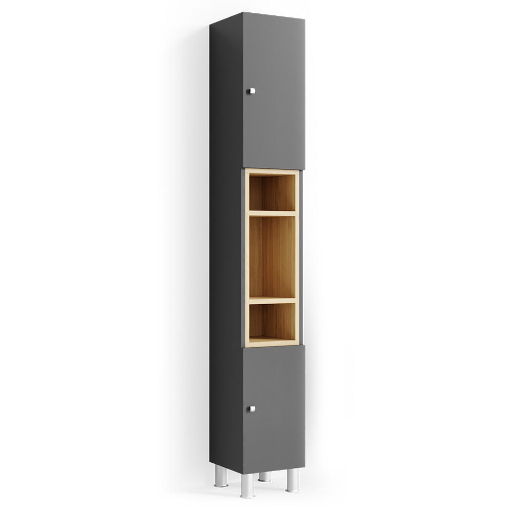 BADSCHRANK Aquis Anthrazit 30 x 190 cm - Anthrazit/Grau, Holzwerkstoff (30/190/30cm) - Vicco