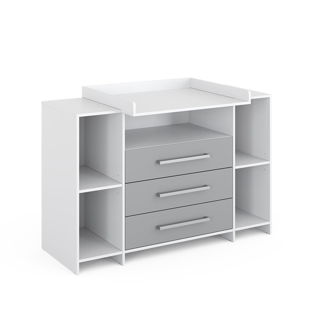 WICKELKOMMODE Oskar Weiß/Grau 143 x 100 cm XL mit Schubladen - Weiß/Grau, Holzwerkstoff (143/100/70cm) - Vicco