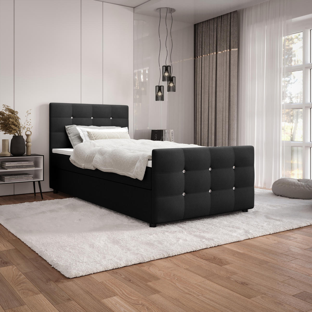 BOXBETT KLEO mini 100x200, mit Matratze H3 und Topper, Cosmic 100 - Schwarz, Holz/Kunststoff (100/200cm) - Bedante