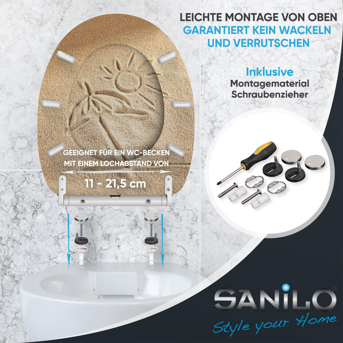 WC-SITZ mit Absenkautomatik & Top Fix Sunshine - Braun, Holzwerkstoff (37.7/5.5/48cm) - Sanilo