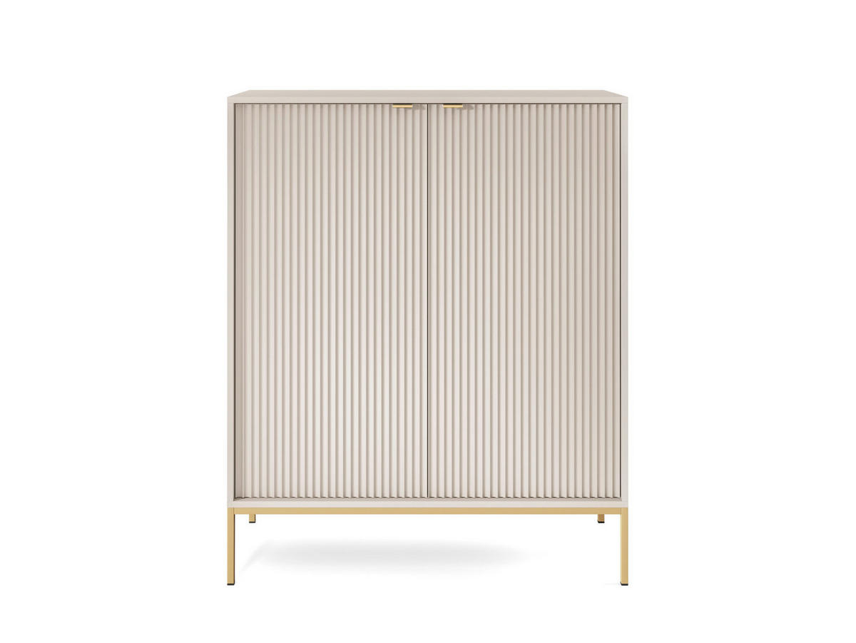 MODERNE Geriffelte Hochkommode KIOTO KW2D (Kaschmir, Gold Gestell, Soft-Close Türen) - Kaschmir/Goldfarben, Holz/Holzwerkstoff (104/125/39cm) - Ravio