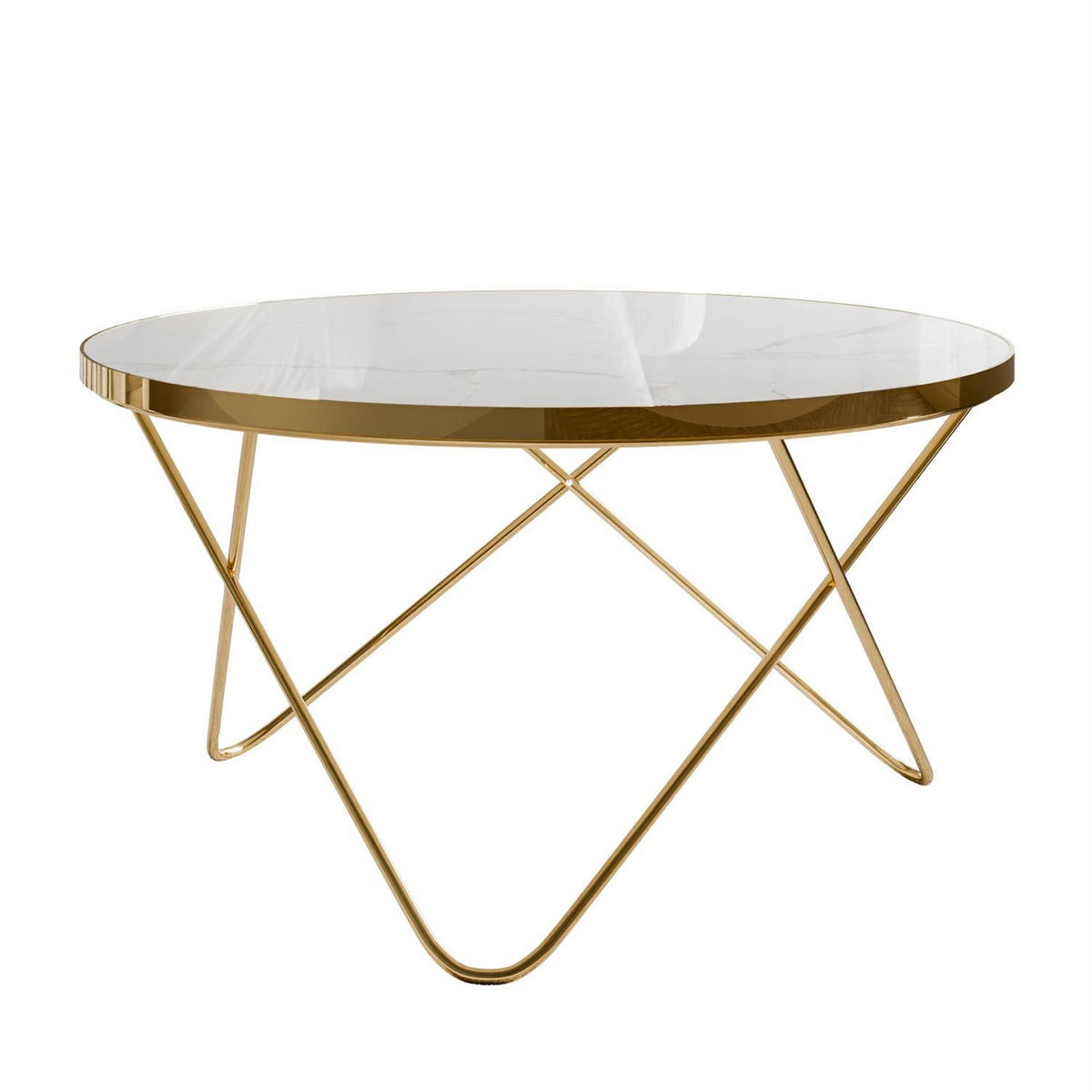 COUCHTISCH NORIEL mit goldenem Gestell und Marmorplatte - Weiß, Holzwerkstoff (80/80/39cm) - Lookway